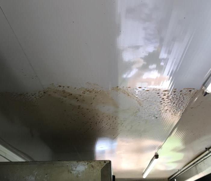 a picture of a ceiling with grease on it and our team cleaned one half and left the other grease for a picture